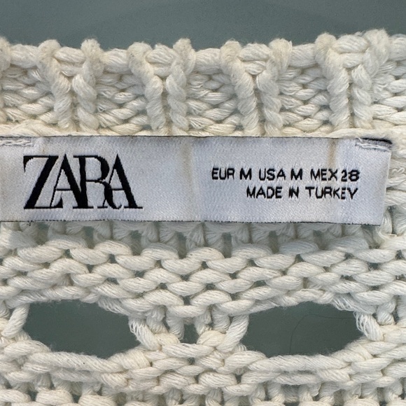 ZARA Cream Open-Knit Tie-Front Cropped Cardigan - Picture 5 of 8